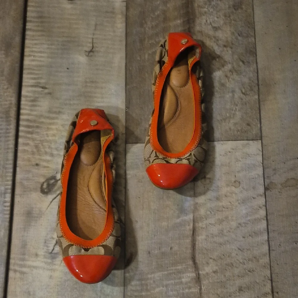 Coach Women's Orange and Brown Ballet Flats - Picture 1 of 9